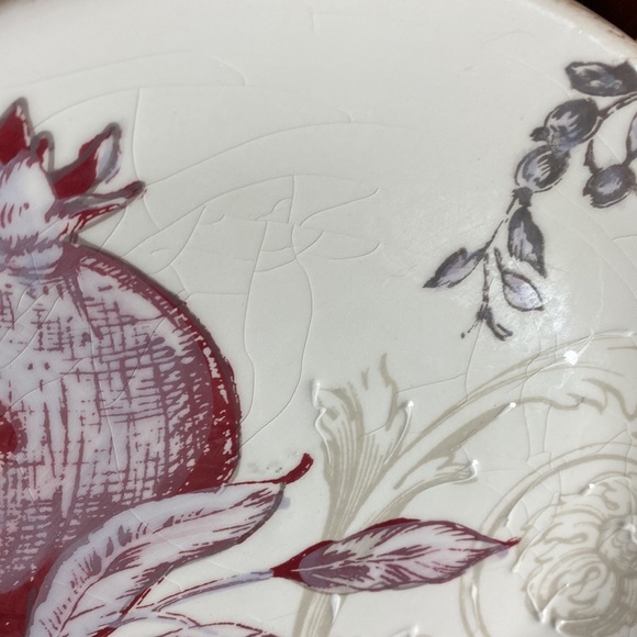 3 William Sonoma Winter Toile 2011 Salad Plates Holly Pomegranate & Poinsettia - Picture 5 of 9